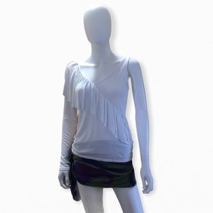 LAmade Bright White One Shoulder Long Sleeve Top, S